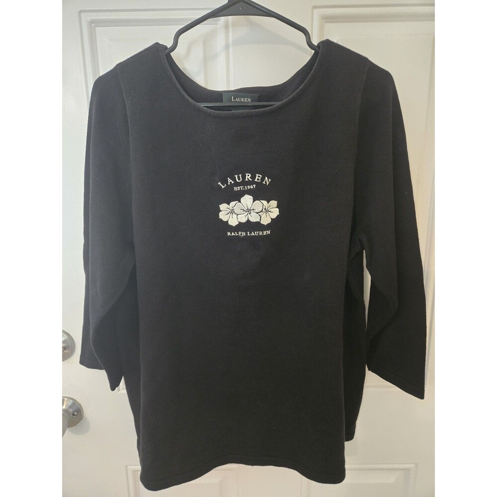 VINTAGE RALPH LAUREN 90s Y2K Embroidered Top Shirt Sweater MED Artsy Work School
